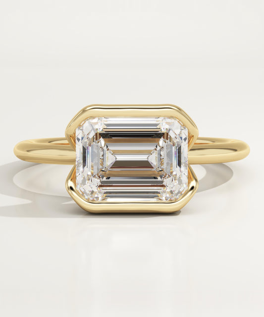 2 CT East West Emerald Cut Half Bezel Moissanite Engagement Ring