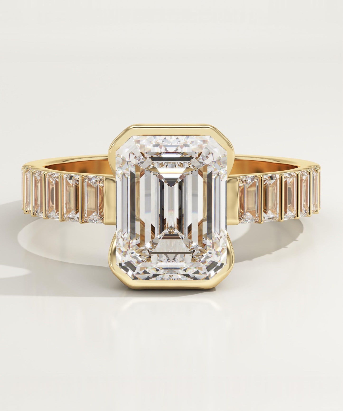 2 CT Emerald Cut Half Bezel Pave Moissanite Engagement Ring