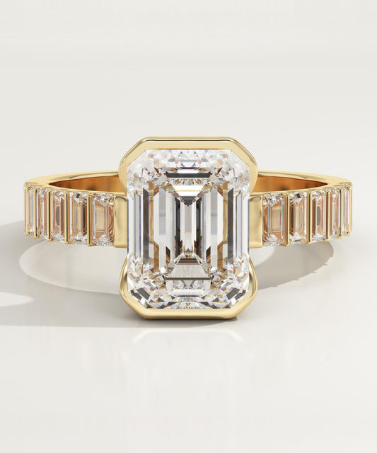 2 CT Emerald Cut Half Bezel Pave Moissanite Engagement Ring