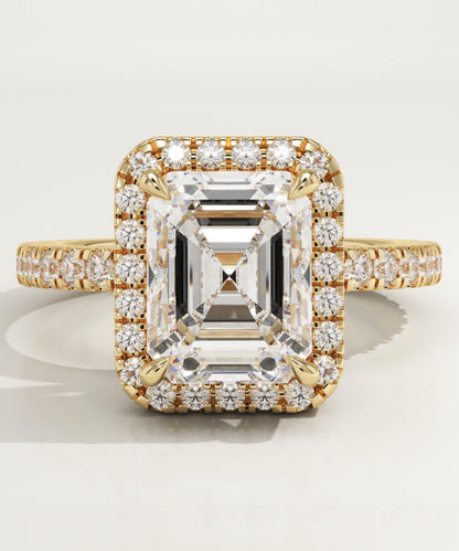 Emerald Cut Halo & Pave Lab-Grown Diamond Engagement Ring