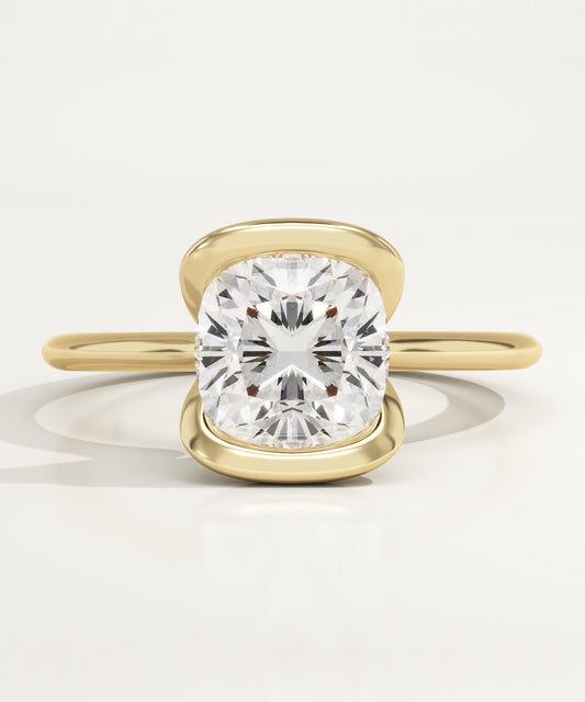 1.75 CT Cushion Cut Half Bezel Moissanite Engagement Ring