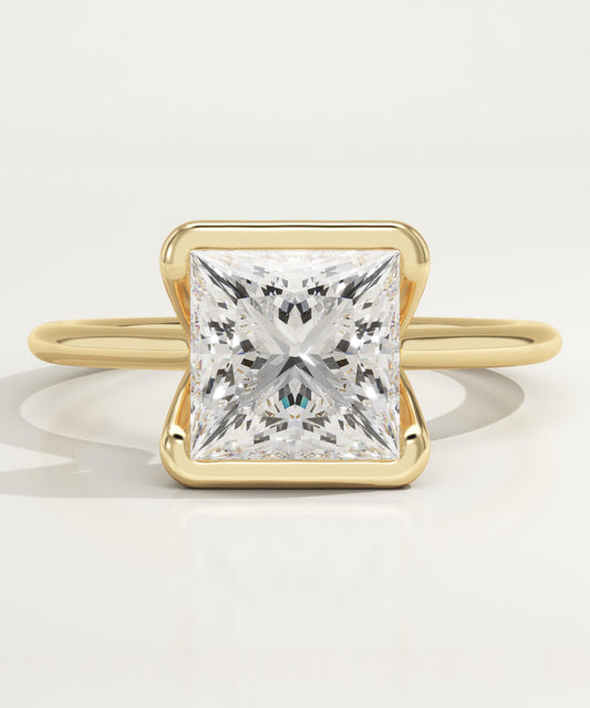 2 CT Princess Cut Half Bezel Moissanite Engagement Ring