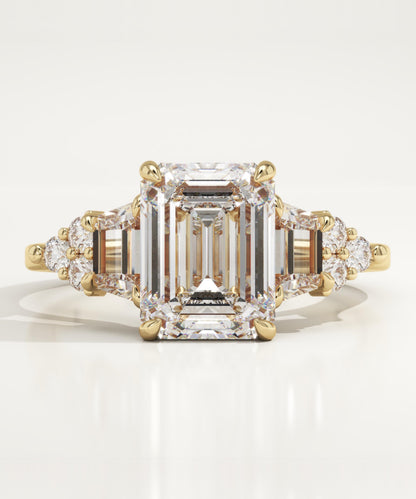 2 CT Emerald Cut Cluster Moissanite Engagement Ring
