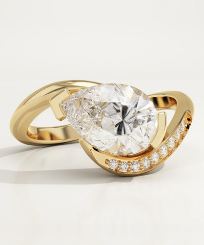 Pear Cut Semi Pave Lab-Grown Diamond Engagement Ring