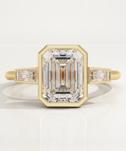 2 CT Emerald Cut Moissanite Three Stone Engagement Ring (US Size 7.25 Ready To Ship)