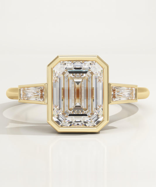 2 CT Emerald Cut Moissanite Three Stone Engagement Ring (US Size 7.25 Ready To Ship)
