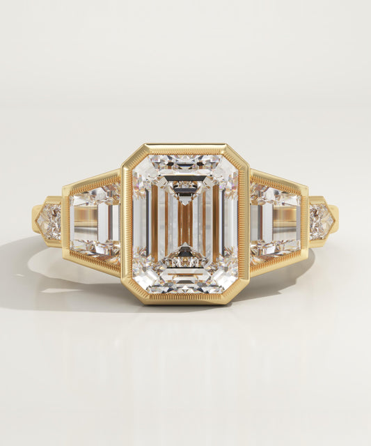 2 CT Emerald Cut Cluster Bezel Moissanite Engagement Ring