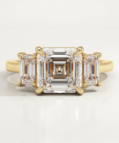 Asscher Cut Three Stone Lab-Grown Diamond Engagement Ring