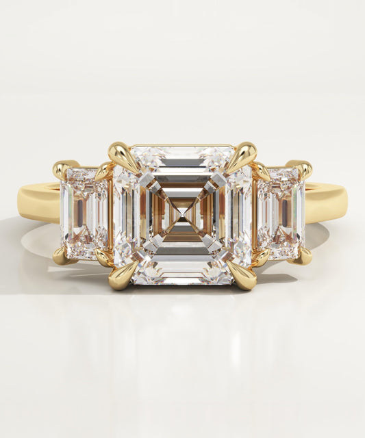 Asscher Cut Three Stone Lab-Grown Diamond Engagement Ring