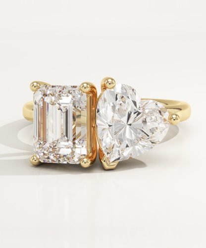 4.22 TCW Emerald & Heart Cut Toi Et Moi Lab-Grown Diamond Engagement Ring