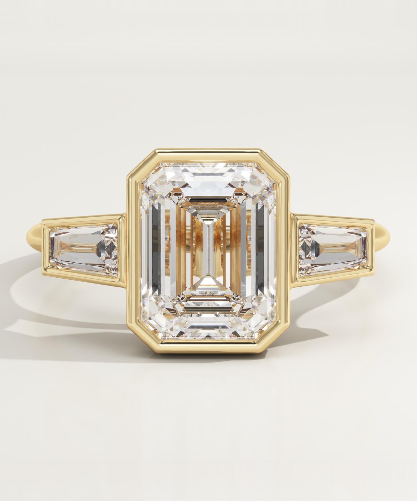 2 CT Emerald Cut Three Stone Bezel Moissanite Engagement Ring