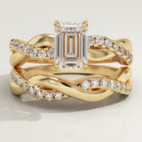 1.02 CT Emerald Cut Pave & Twisted Shank Lab-Grown Diamond Bridal Set
