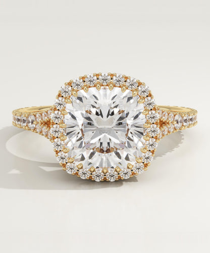 Cushion Cut Halo & Pave Split Shank Lab-Grown Diamond Engagement Ring