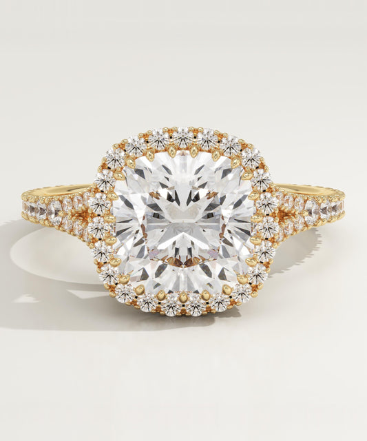 Cushion Cut Halo & Pave Split Shank Lab-Grown Diamond Engagement Ring