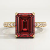 3.71 CT Emerald Cut Pave January-Garnet Birthstone Engagement Ring