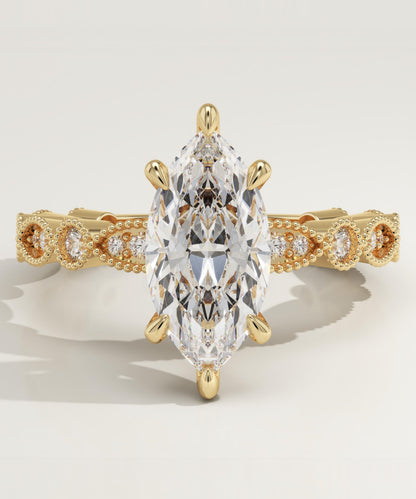 Marquise Cut Milgrain Pave Lab-Grown Diamond Engagement Ring