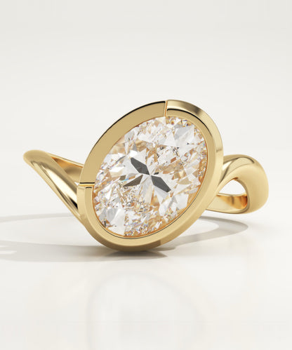 Oval Cut Half Bezel Waved Lab-Grown Diamond Engagement Ring