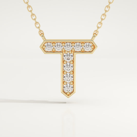 0.17 TCW Round Lab-Grown Diamond T Initial Necklace