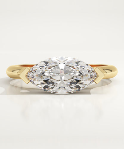 1.98 CT East West Marquise Cut Moissanite Solitaire Engagement Ring (US Size 8.25 Ready To Ship)