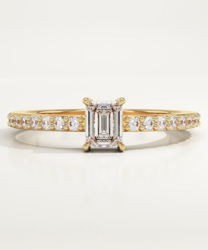 Emerald Cut Pave Lab-Grown Diamond Engagement Ring