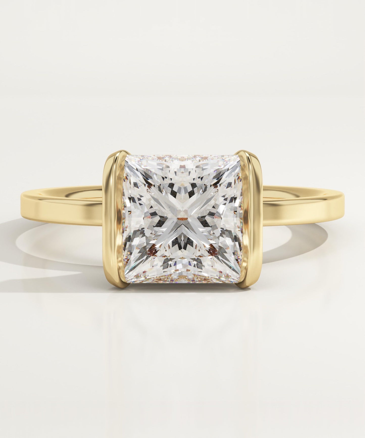 2.25 CT Princess Cut Half Bezel Moissanite Engagement Ring