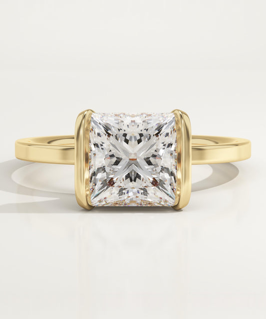 2.25 CT Princess Cut Half Bezel Moissanite Engagement Ring