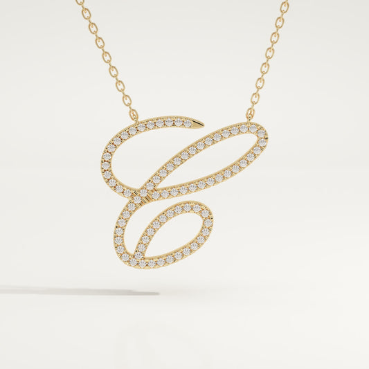 0.144 TCW Round Lab-Grown Diamond C Initial Necklace