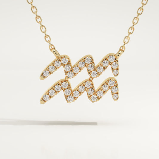 0.114 TCW Round Lab-Grown Diamond Aquarius Zodiac Necklace