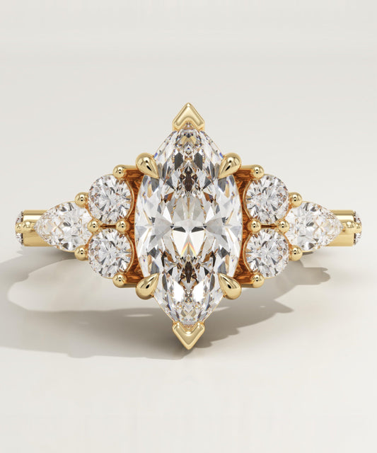 Marquise Cut Cluster Lab-Grown Diamond Engagement Ring