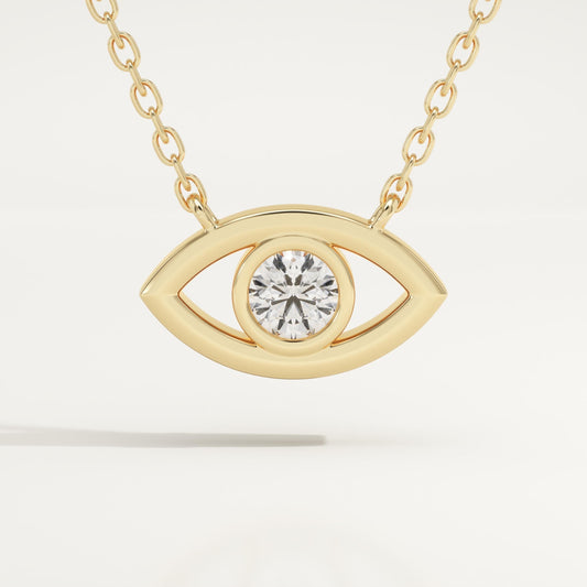 0.08 CT Round Lab-Grown Diamond Evil Eye Charm Necklace