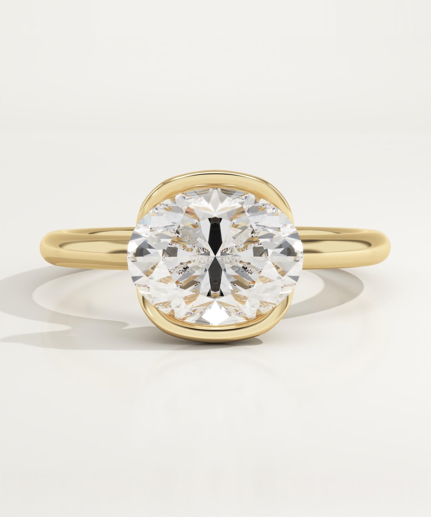 1.75 CT East West Oval Cut Half Bezel Moissanite Engagement Ring
