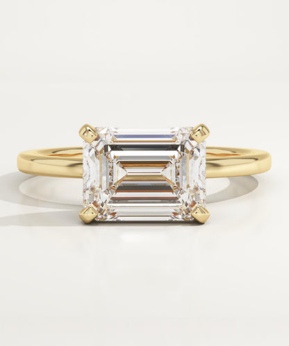 East-West Emerald Cut Solitaire Lab-Grown Diamond Engagement Ring