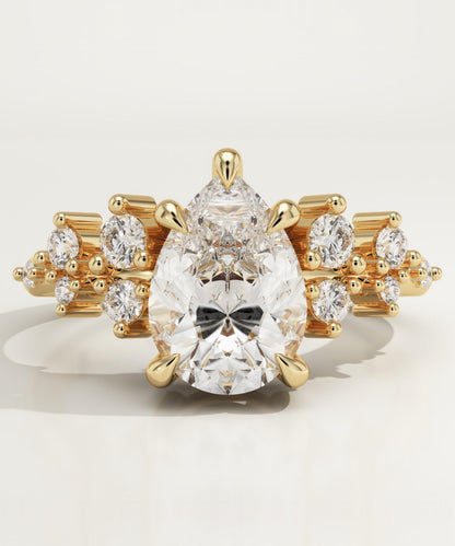Pear Cut Cluster Lab-Grown Diamond Engagement Ring