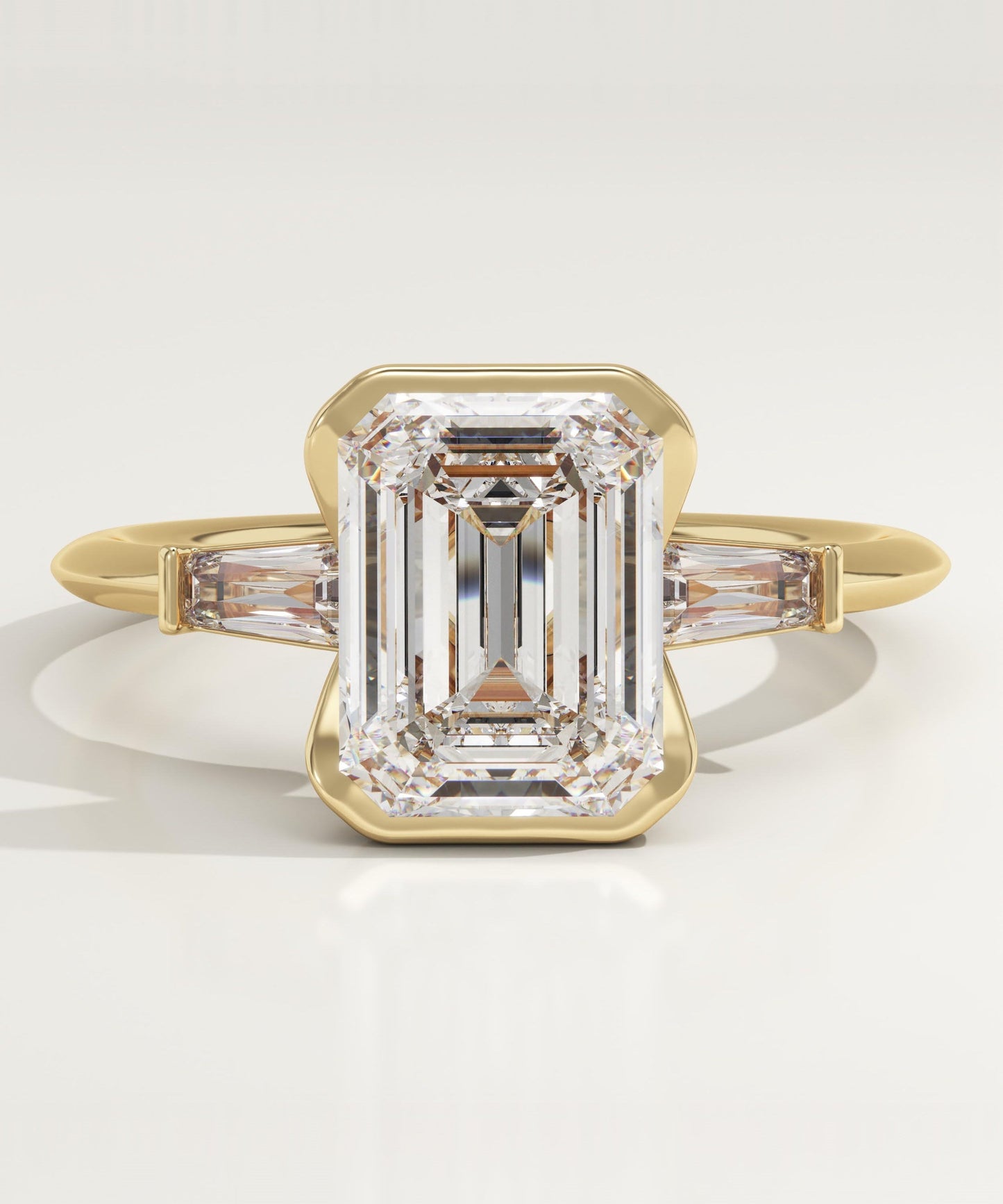 Emerald Cut Three Stone Half Bezel Lab-Grown Diamond Engagement Ring