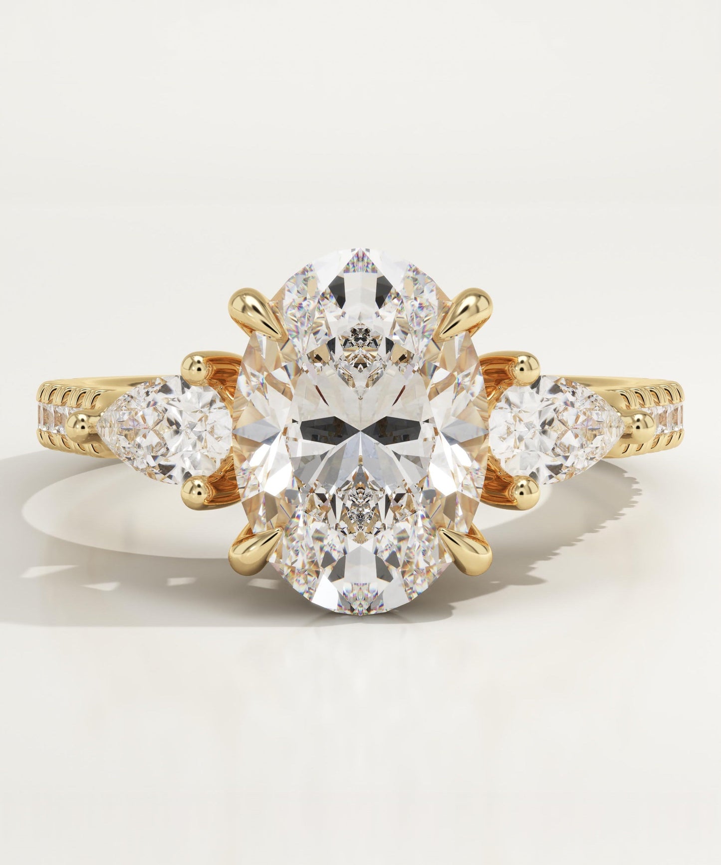 Oval Cut Three Stone & Pave Lab-Grown Diamond Engagement Ring