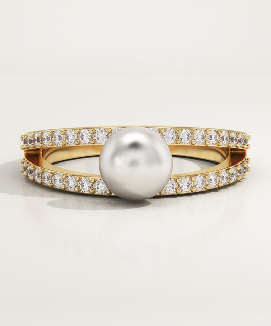 0.4 TCW Round June-Pearl Pave Split Shank Birthstone Engagement Ring