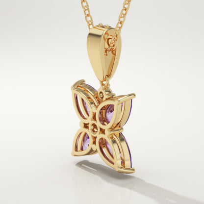 0.72 TCW Round & Pear February-Amethyst Birthstone Necklace