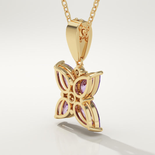 0.72 TCW Round & Pear February-Amethyst Birthstone Necklace