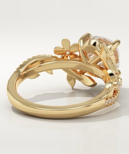 Cushion Cut Nature Inspired Lab-Grown Diamond Engagement Ring