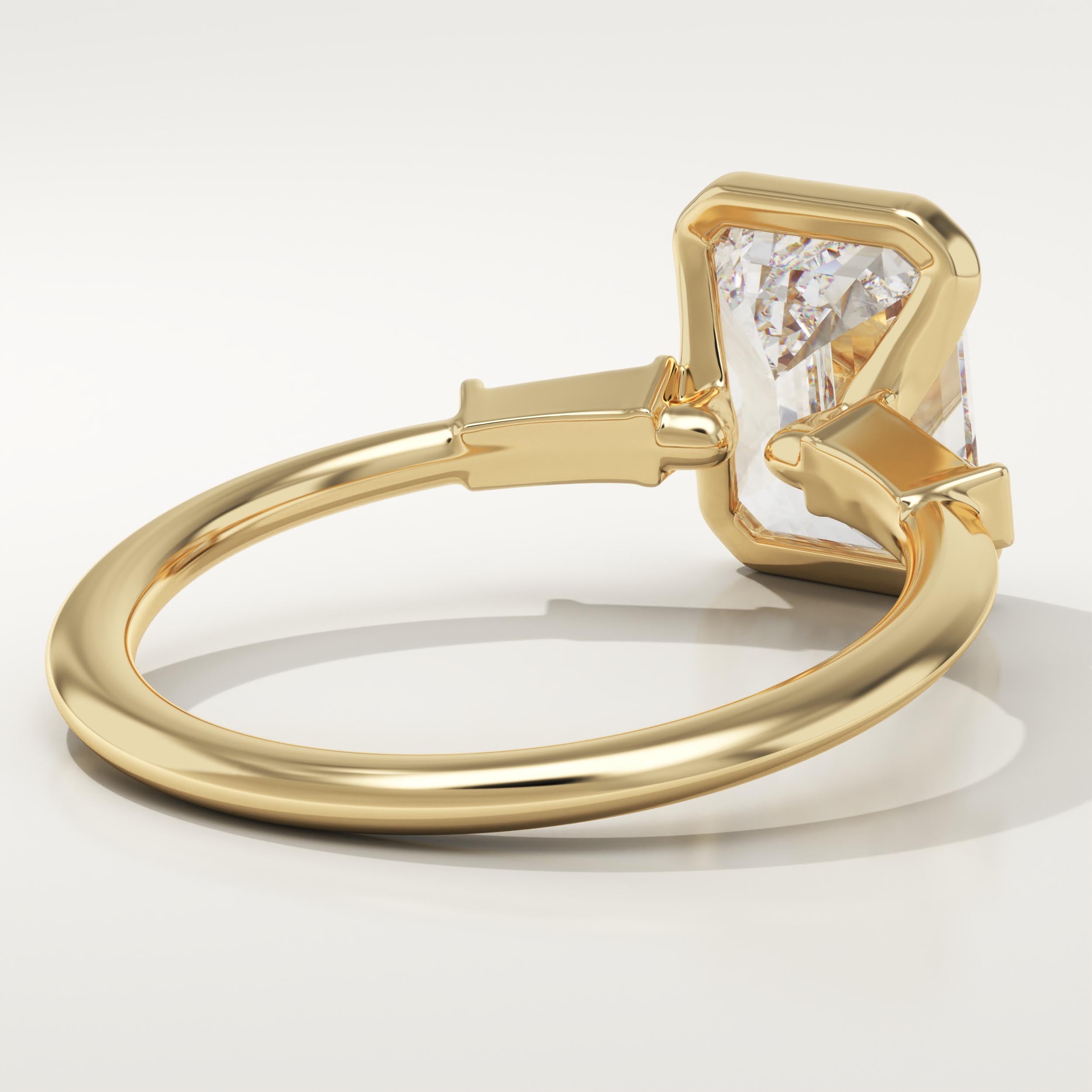 2.0 CT Emerald Cut Three Stone Half Bezel Lab-Grown Diamond Engagement Ring