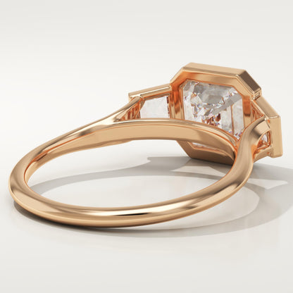 Asscher Cut Three Stone Bezel Lab-Grown Diamond Engagement Ring