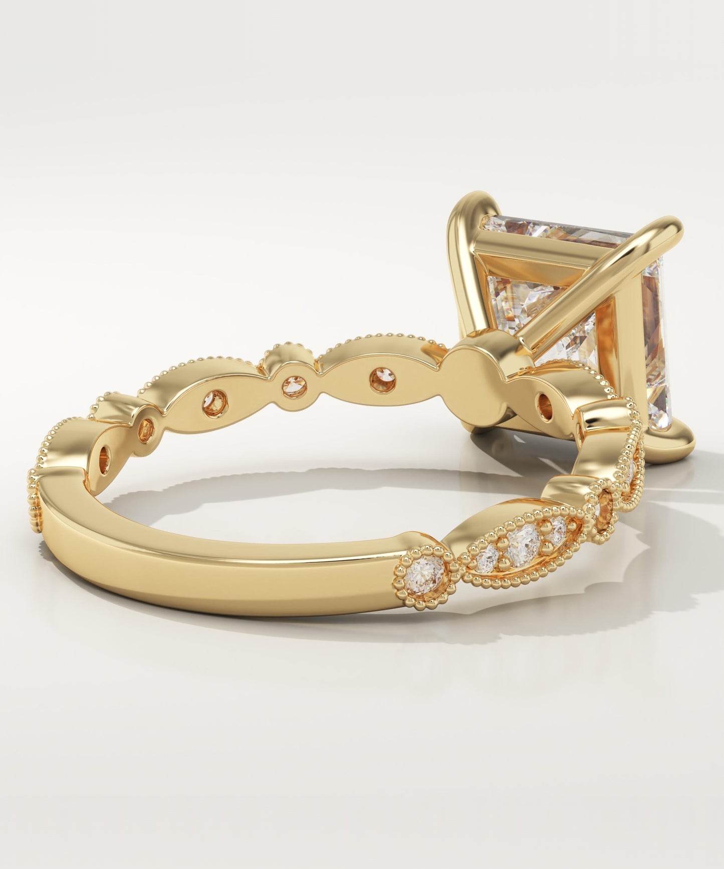Princess Cut Milgrain Pave Lab-Grown Diamond Engagement Ring