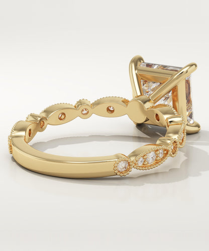 Princess Cut Milgrain Pave Lab-Grown Diamond Engagement Ring