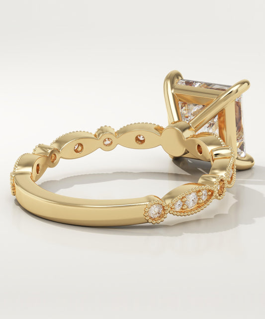 Princess Cut Milgrain Pave Lab-Grown Diamond Engagement Ring