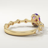 0.6 CT Oval Cut Pave February-Amethyst Birthstone Engagement Ring