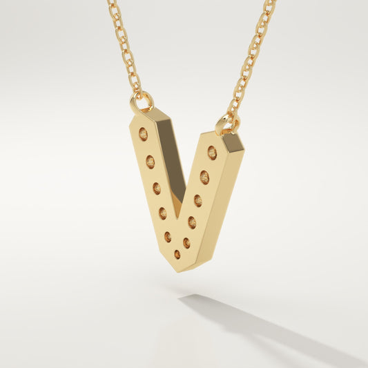 0.178 TCW Round Lab-Grown Diamond V Initial Necklace