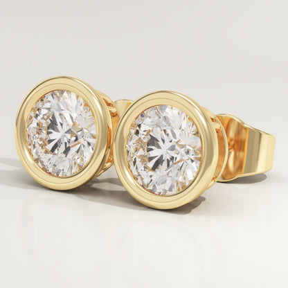 1 TCW Round Bezel Lab-Grown Diamond Stud Earrings