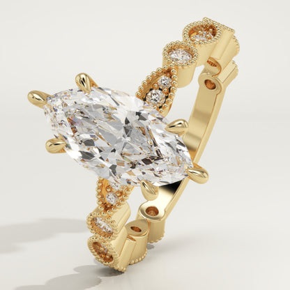Marquise Cut Milgrain Pave Lab-Grown Diamond Engagement Ring