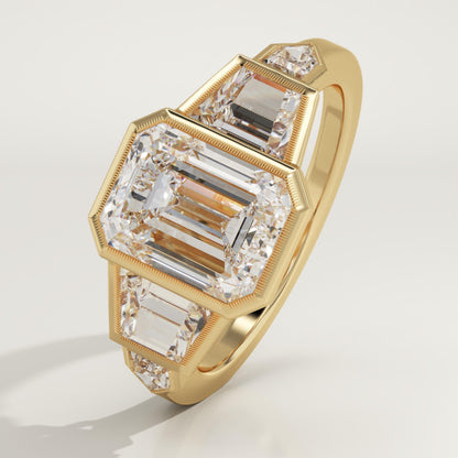 Emerald Cut Cluster Bezel Lab-Grown Diamond Engagement Ring