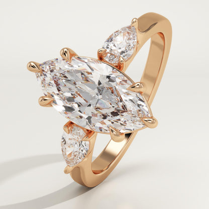 Marquise Cut Three stone Lab-Grown Diamond Engagement Ring